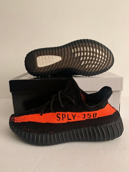 adidas men\'s Yeezy Boost 350 Black and Red Stripe Sneaker main image 2